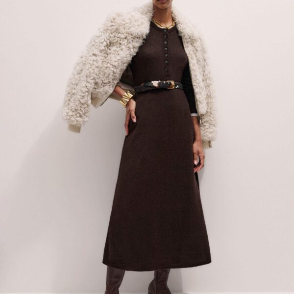 Me + Em Faux Layer Maxi Dress – luxury British Brown in Me and Em exclusively at Coveti
