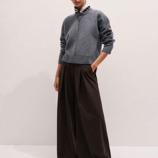 Me + Em Felted Knit Sweatshirt – luxury British Grey in Me and Em exclusively at Coveti