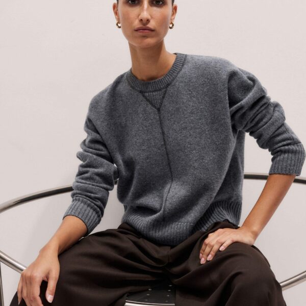 Me and Em Felted Knit Sweatshirt – luxury British Grey in Me and Em exclusively at Coveti