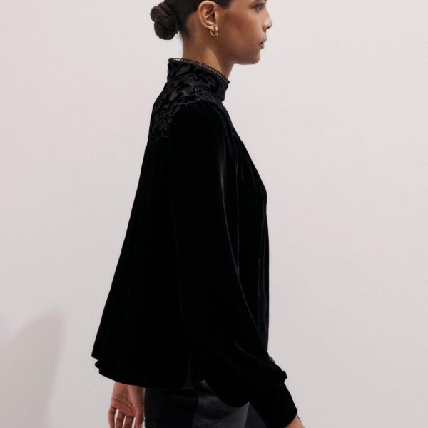 Me and Em Fluid Embroidered Top – luxury British Black in Me and Em exclusively at Coveti