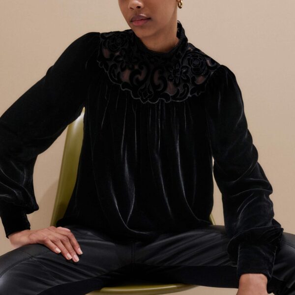 Me and Em Fluid Embroidered Top – luxury British Black in Me and Em exclusively at Coveti