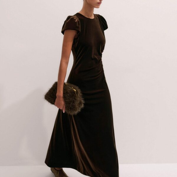 Me + Em Fluid Maxi Dress – luxury British Brown in Me and Em exclusively at Coveti