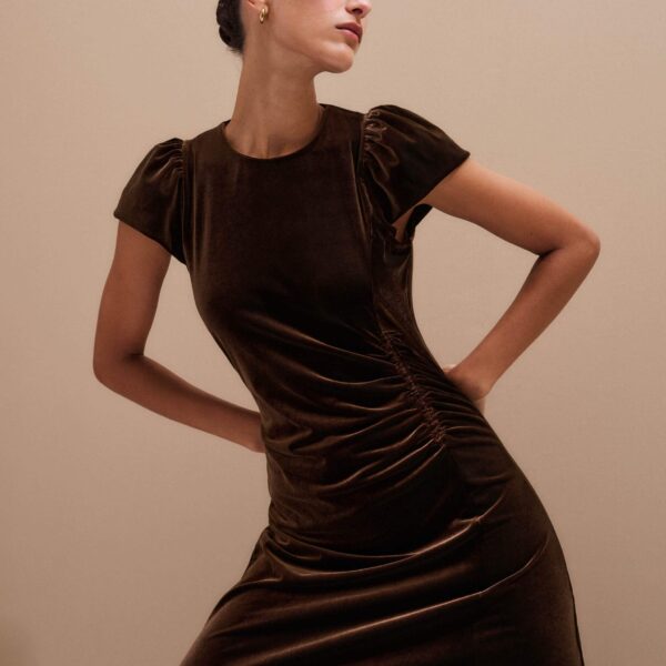 Me + Em Fluid Maxi Dress – luxury British Brown in Me and Em exclusively at Coveti