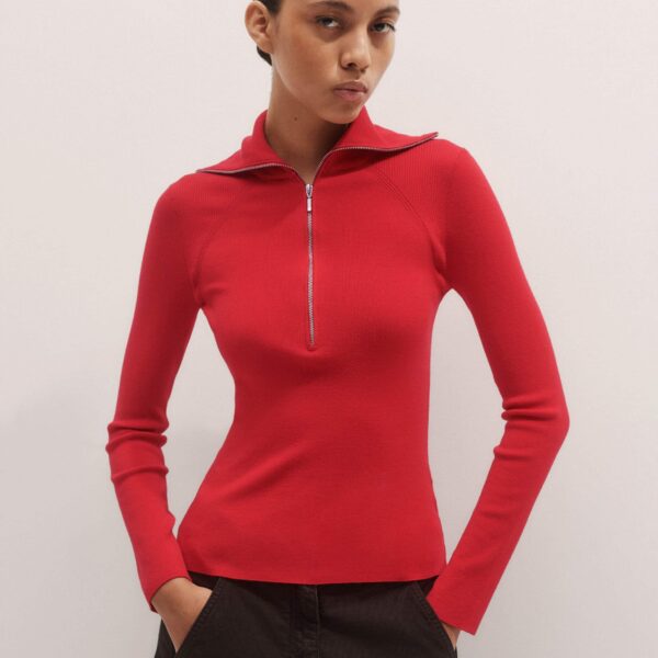 Me + Em Half Zip Jumper – luxury British Red in Me and Em exclusively at Coveti