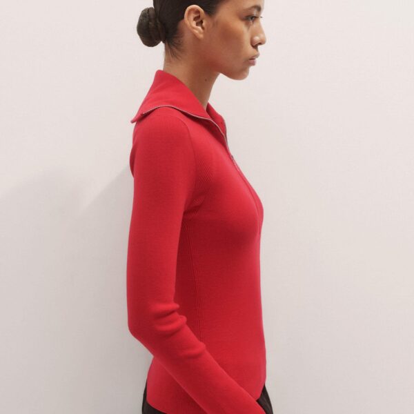 Me + Em Half Zip Jumper – luxury British Red in Me and Em exclusively at Coveti
