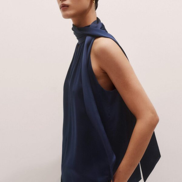 Me and Em Halterneck Top + Tie – luxury British Blue in Me and Em exclusively at Coveti
