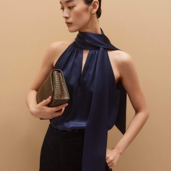 Me and Em Halterneck Top + Tie – luxury British Blue in Me and Em exclusively at Coveti