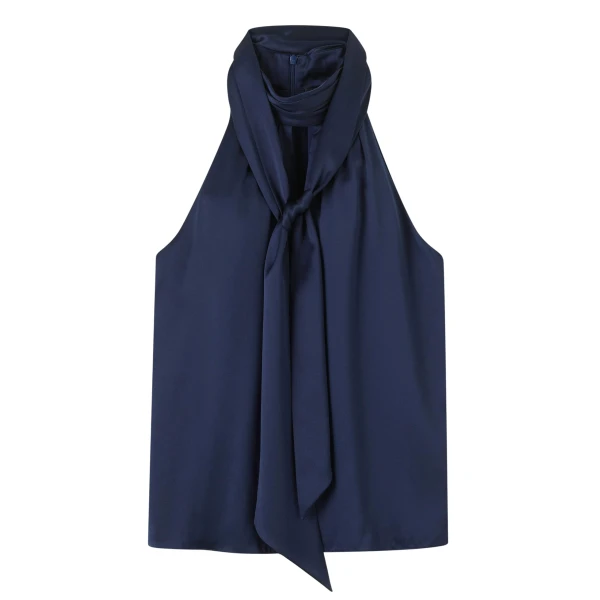 Me and Em Halterneck Top + Tie – luxury British Blue in Me and Em exclusively at Coveti