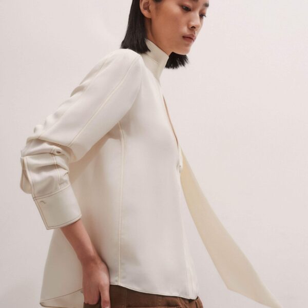 Me + Em High Neck Blouse + Tie – luxury British Ivory in Me and Em exclusively at Coveti
