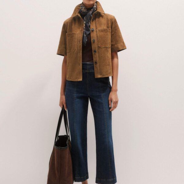Me and Em Kick Flare Crop Travel Jean – luxury British Blue in Me and Em exclusively at Coveti