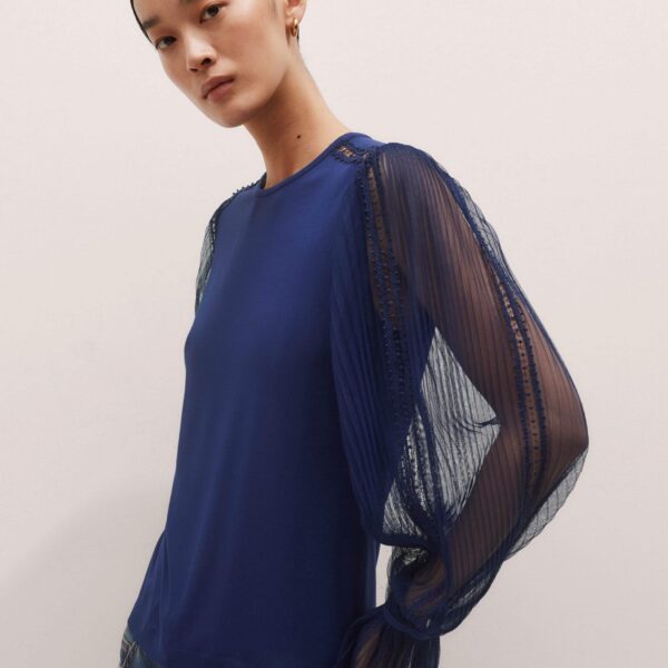 Me and Em Layering Blouse – luxury British Blue in Me and Em exclusively at Coveti