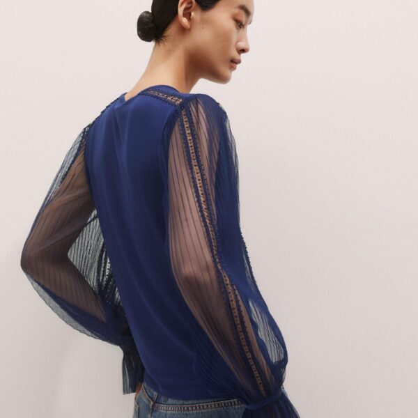 Me + Em Layering Blouse – luxury British Blue in Me and Em exclusively at Coveti