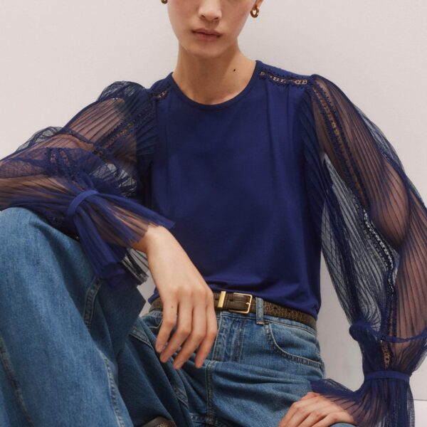 Me and Em Layering Blouse – luxury British Blue in Me and Em exclusively at Coveti