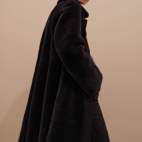 Me + Em Luxe Swing Coat – luxury British Brown in Me and Em exclusively at Coveti