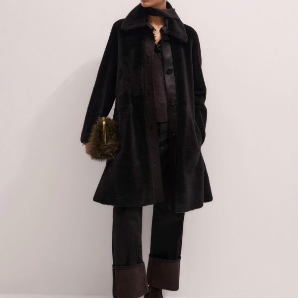 Me + Em Luxe Swing Coat – luxury British Brown in Me and Em exclusively at Coveti