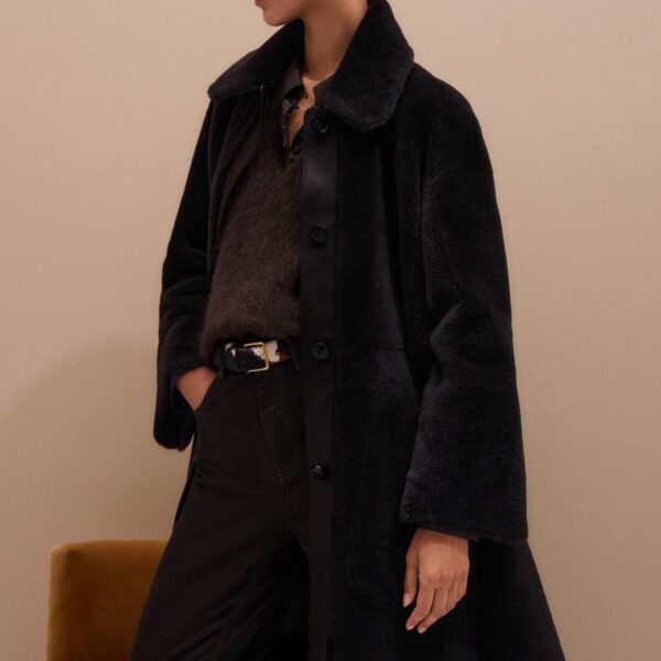 Me + Em Luxe Swing Coat – luxury British Brown in Me and Em exclusively at Coveti