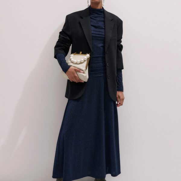 Me and Em Metallic Maxi Dress – luxury British Blue in Me and Em exclusively at Coveti