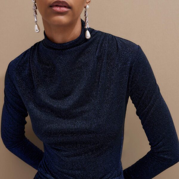 Me + Em Metallic Maxi Dress – luxury British Blue in Me and Em exclusively at Coveti