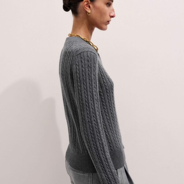 Me + Em Micro Cable Cardigan – luxury British Grey in Me and Em exclusively at Coveti