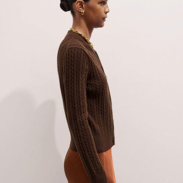 Me and Em Micro Cable Cardigan – luxury British Brown in Me and Em exclusively at Coveti