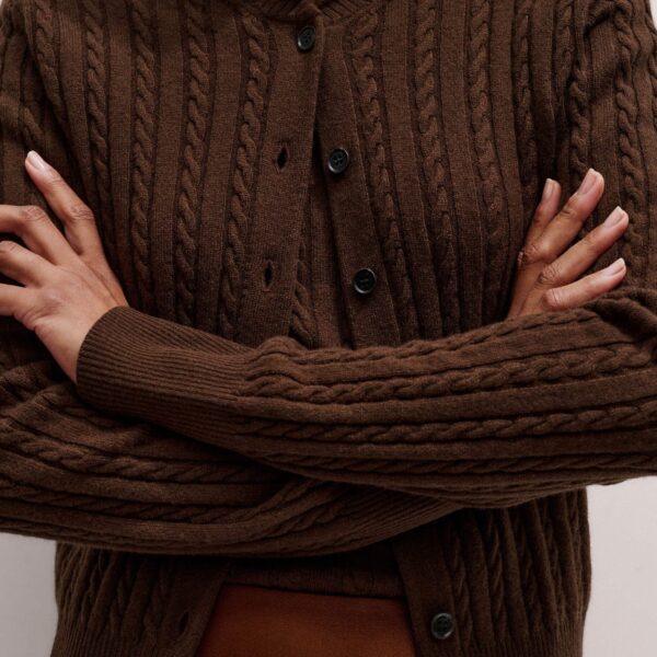 Me and Em Micro Cable Cardigan – luxury British Brown in Me and Em exclusively at Coveti