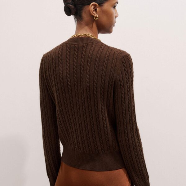 Me + Em Micro Cable Cardigan – luxury British Brown in Me and Em exclusively at Coveti