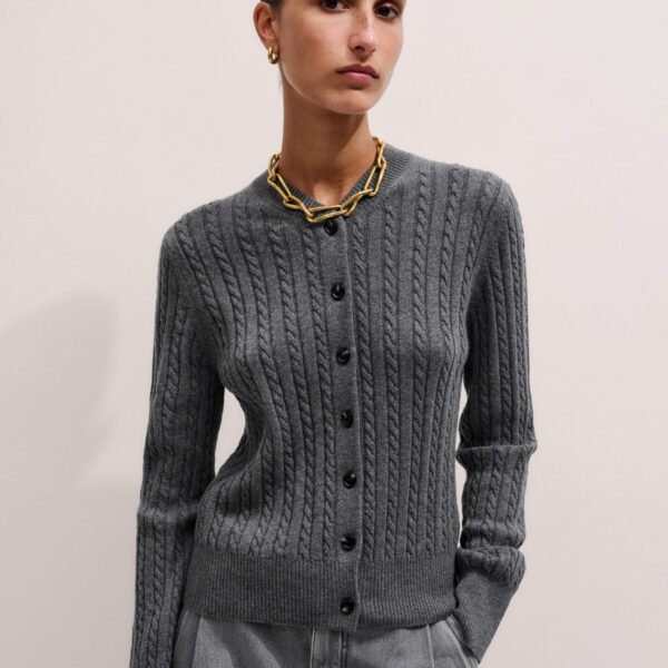 Me + Em Micro Cable Cardigan – luxury British Grey in Me and Em exclusively at Coveti