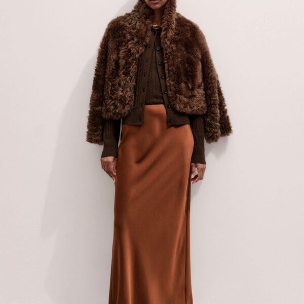 Me + Em Micro Cable Cardigan – luxury British Brown in Me and Em exclusively at Coveti