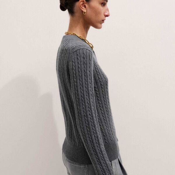 Me + Em Micro Cable Cardigan – luxury British Grey in Me and Em exclusively at Coveti