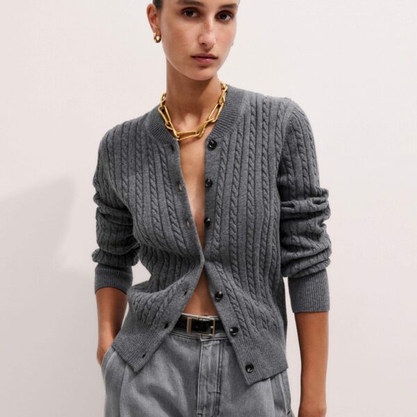Me and Em Micro Cable Cardigan – luxury British Grey in Me and Em exclusively at Coveti