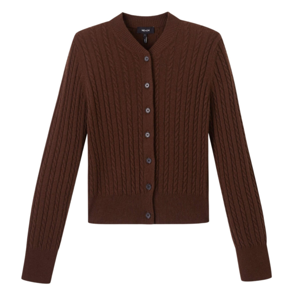 Me and Em Micro Cable Cardigan – luxury British Brown in Me and Em exclusively at Coveti