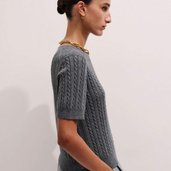 Me + Em Micro Cable Knit Tee – luxury British Grey in Me and Em exclusively at Coveti