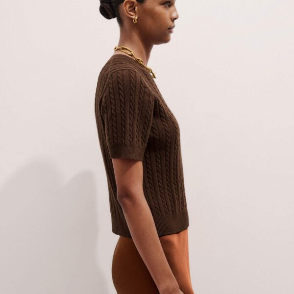 Me and Em Micro Cable Knit Tee – luxury British Brown in Me and Em exclusively at Coveti