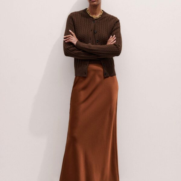 Me + Em Micro Cable Knit Tee – luxury British Brown in Me and Em exclusively at Coveti