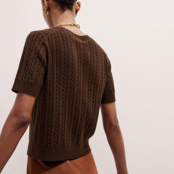 Me and Em Micro Cable Knit Tee – luxury British Brown in Me and Em exclusively at Coveti