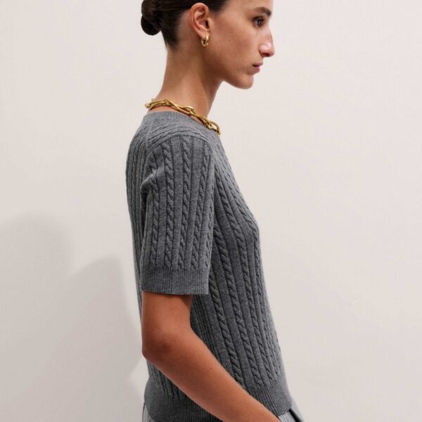 Me + Em Micro Cable Knit Tee – luxury British Grey in Me and Em exclusively at Coveti