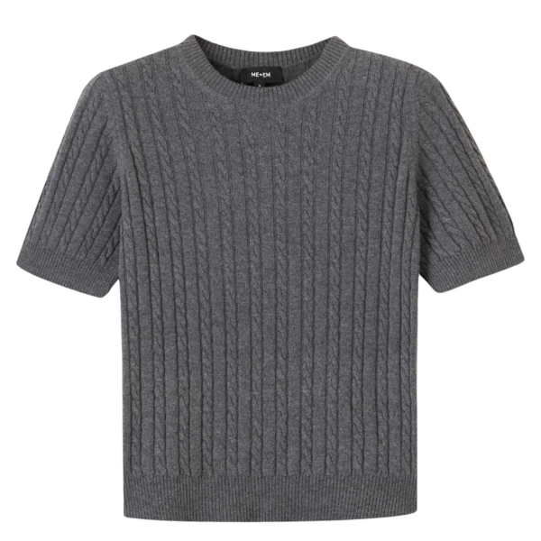 Me and Em Micro Cable Knit Tee – luxury British Grey in Me and Em exclusively at Coveti