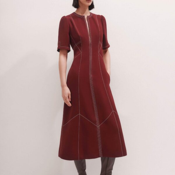 Me + Em Midi Dress + Belt – luxury British Red in Me and Em exclusively at Coveti