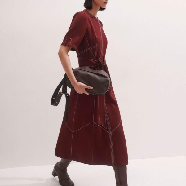 Me + Em Midi Dress + Belt – luxury British Red in Me and Em exclusively at Coveti