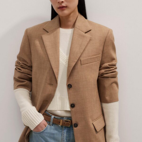 Me + Em Oversized Blazer – luxury British Brown in Me and Em exclusively at Coveti