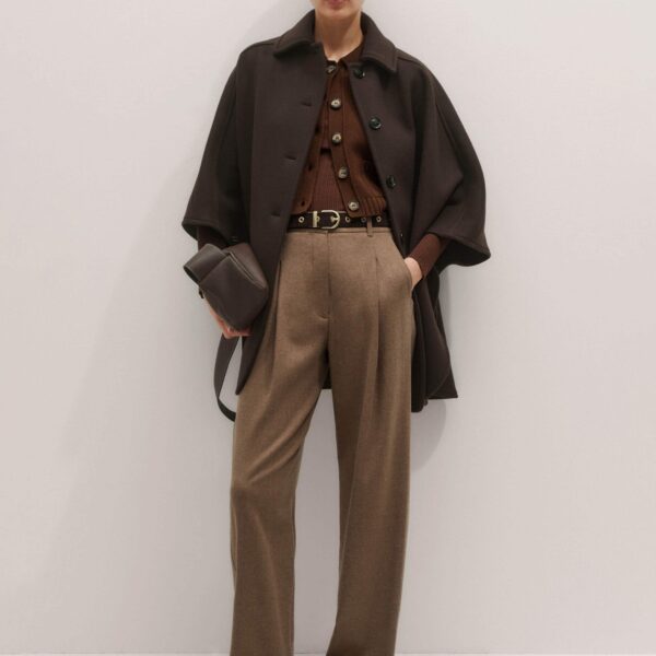 Me and Em Pleat Tapered Trouser – luxury British Brown in Me and Em exclusively at Coveti