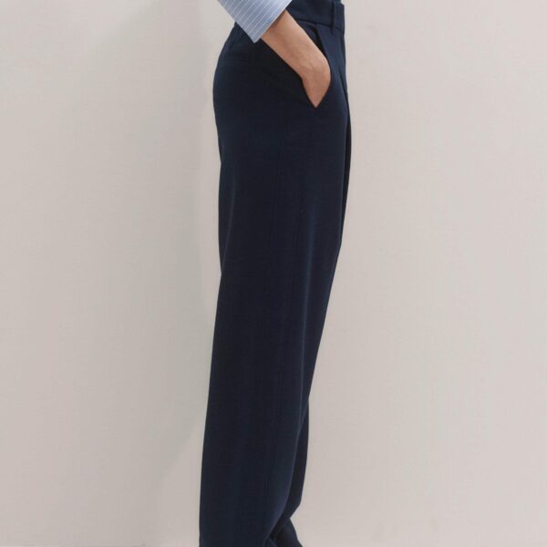 Me and Em Pleat Tapered Trouser – luxury British Blue in Me and Em exclusively at Coveti