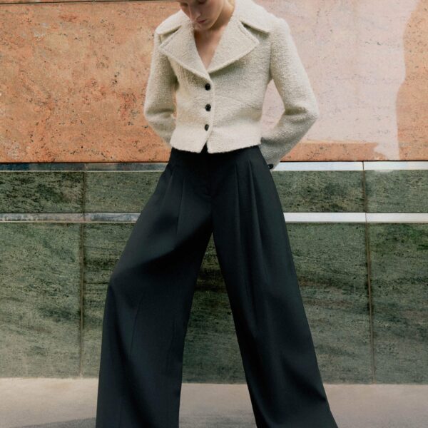 Me and Em Pleated Wide-Leg Trouser – luxury British Black in Me and Em exclusively at Coveti