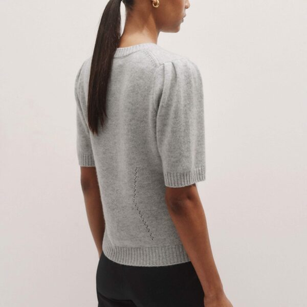 Me + Em Pouf Sleeve Knit Tee – luxury British Gray in Me and Em exclusively at Coveti