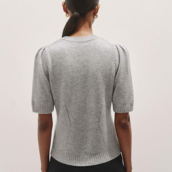Me + Em Pouf Sleeve Knit Tee – luxury British Gray in Me and Em exclusively at Coveti