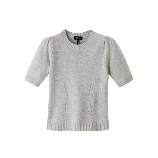 Me and Em Pouf Sleeve Knit Tee – luxury British Gray in Me and Em exclusively at Coveti