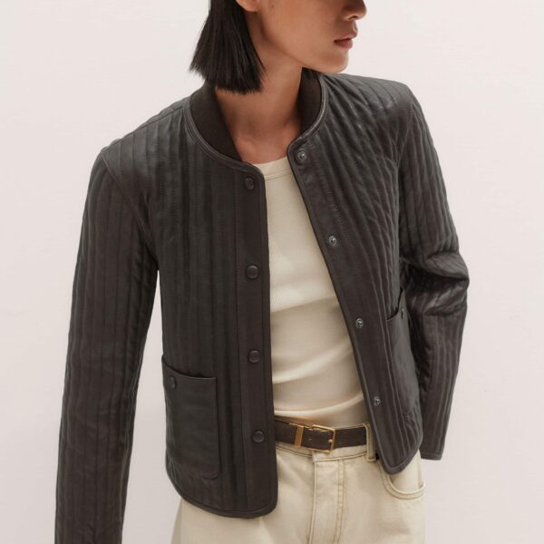 Me + Em Quilted Weekend Jacket – luxury British Brown in Me and Em exclusively at Coveti