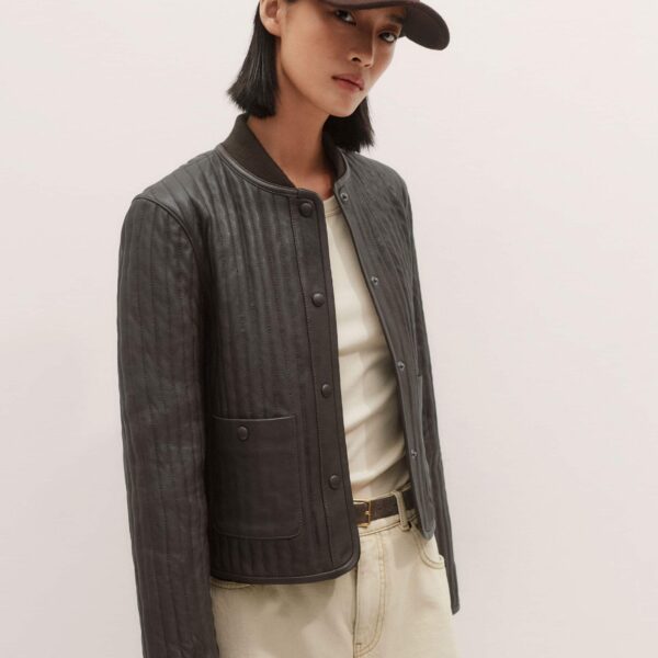 Me + Em Quilted Weekend Jacket – luxury British Brown in Me and Em exclusively at Coveti