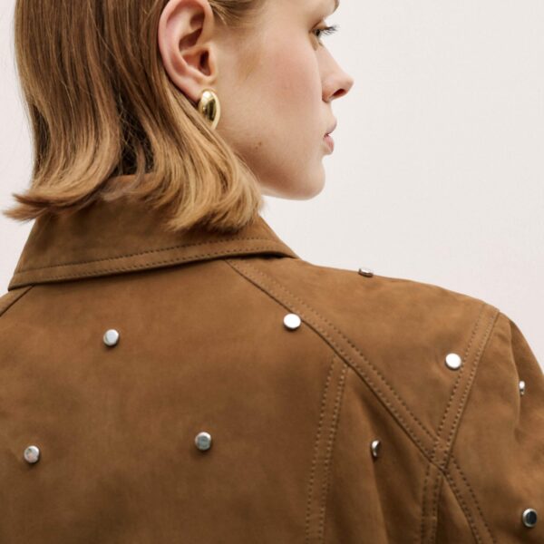 Me + Em Relaxed Studded Jacket – luxury British Brown in Me and Em exclusively at Coveti