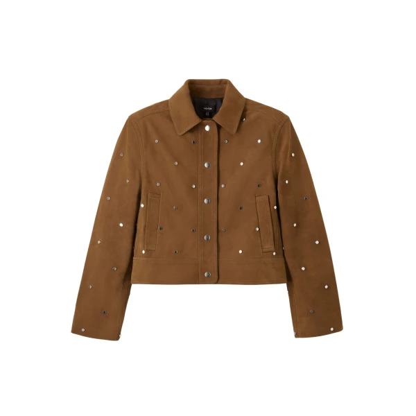Me and Em Relaxed Studded Jacket – luxury British Brown in Me and Em exclusively at Coveti
